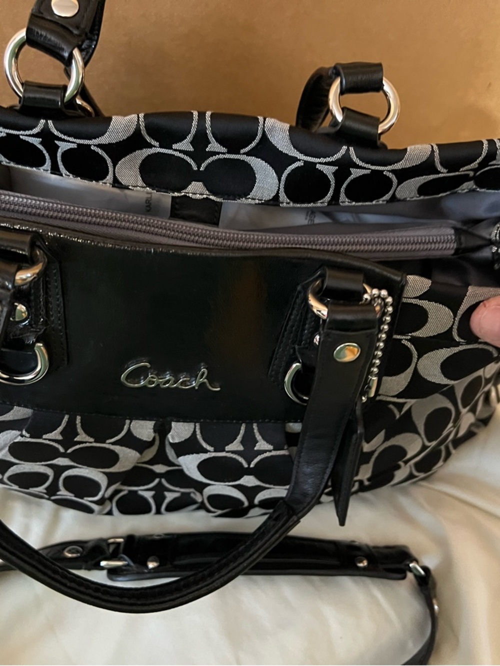 Coach Black & Gray Signature Canvas Satchel with Black Leather Trim. - Picture 7 of 7